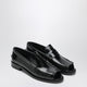 Prada Black Brushed Leather Peeptoe Loafers