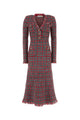 Self Portrait Red Check Frayed Knit Midi Dress