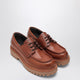 Prada Laced Moccasins In Cognac Leather