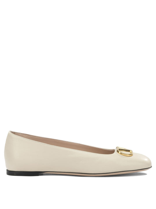 Valentino Garavani Vlogo White Lamb Leather Goat Leather Classic Ballet Flats