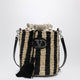 Valentino Garavani Small Bucket Bag In Raffia With Beige And Black Stripes
