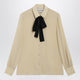 Valentino Light Beige Silk Bow Shirt