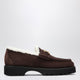 Valentino Garavani Brown Vlogo Loafers In Suede With Shearling
