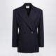 Saint Laurent Navy Blue Doublebreasted Jacket In Wool