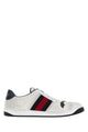 Gucci White Gucci Men's Screener Leather Sneakers Featuring Perforated Detailing, Signature Web Stripe, And Rubber Soles