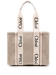 Chloé Medium Woody Tote Bag In Beige Canvas