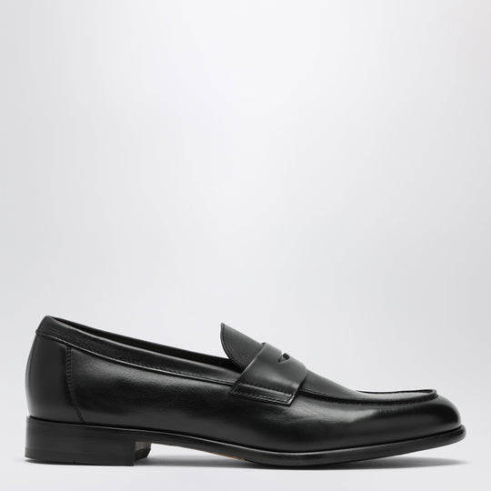 Doucal's Black Penny Loafer In Leather