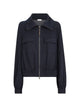 Brunello Cucinelli Navy Brunello Cucinelli Cotton-Silk Interlock Cardigan Featuring Patch Pockets And A Signature Monili Zipper Pull