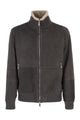 Brunello Cucinelli Grey Brunello Cucinelli Mens Shearling Jacket Featuring A Ribbed High Neck And Front Zip Fastening.