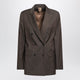 Max Mara Leather Brown Double-Breasted Wool Jacket