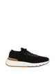 Brunello Cucinelli Black Brunello Cucinelli Mens Cotton-Knit Sock Runners Featuring Semi-Polished Calfskin Trim And Rubber Soles