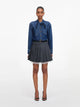 Self-Portrait Blue Lyocell Denim Tie Neck Shirt