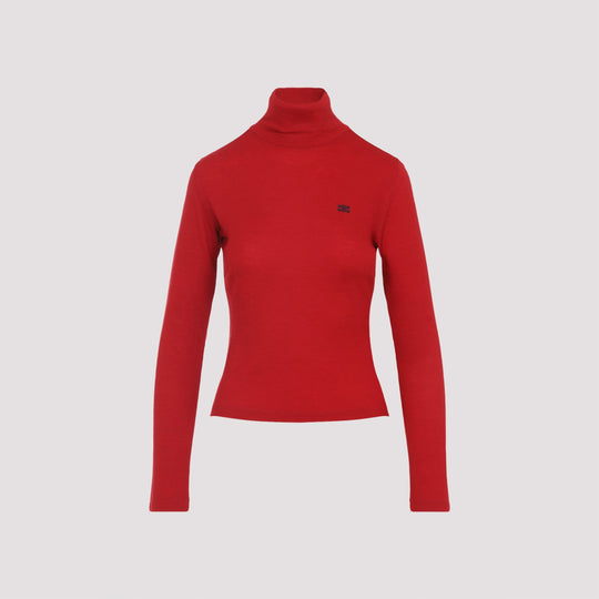 Celine Red Wool Turtleneck Top