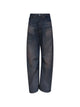 Mm6 Maison Margiela Dark Blue Wideleg Jeans With Worn Effect