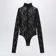 The Andamane Black Semisheer Lace Turtleneck Bodysuit