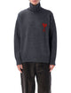 Ami Paris Ami De Coeur Sweater In Grey Mélange Merino Wool Knit