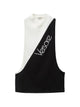 Versace A Cutout Stretch Cotton Jersey Tank Top Featuring A Ribbed V-Neckline And An '80S-Inspired Versace Logo Embroidery At The Front.  Black Colour-Block Design Logo Print To The Front Ribbed V-Ne