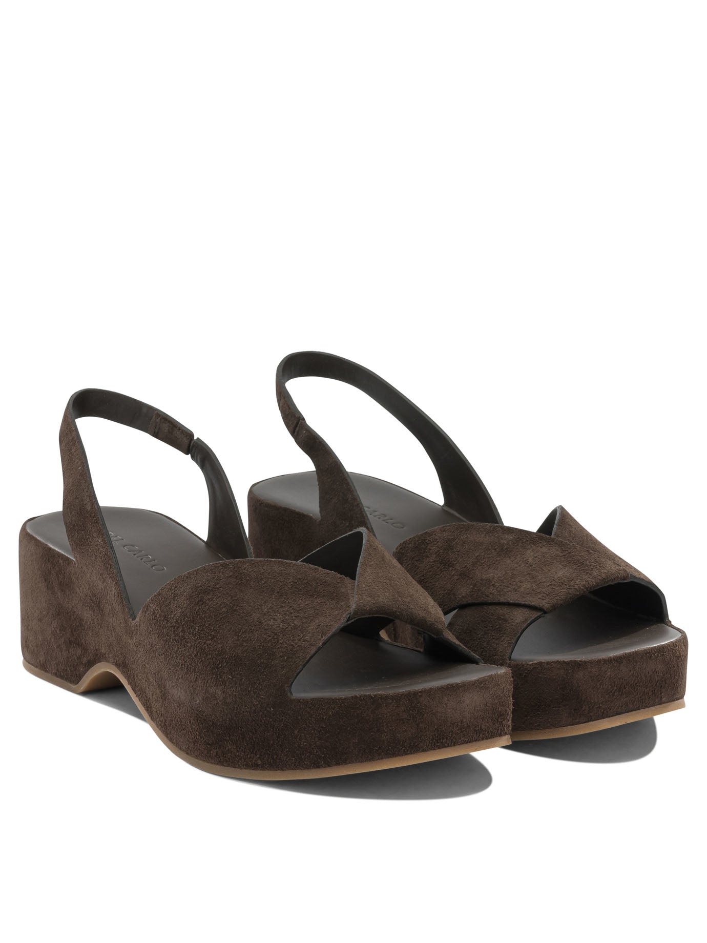 Del Carlo Brown Calf Leather Rubber Sandals