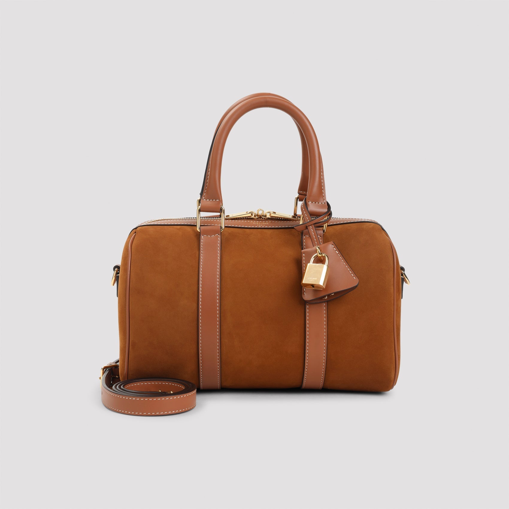 Celine Brown Medium Boston Suede Leather Shoulder Bag