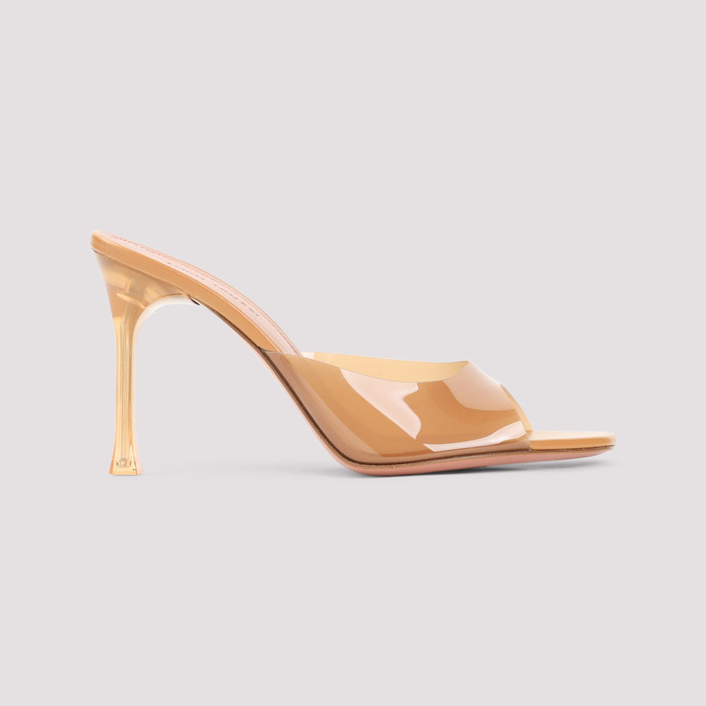 Amina Muaddi Milk Brown Leather Alexa Glass 95 Slippers