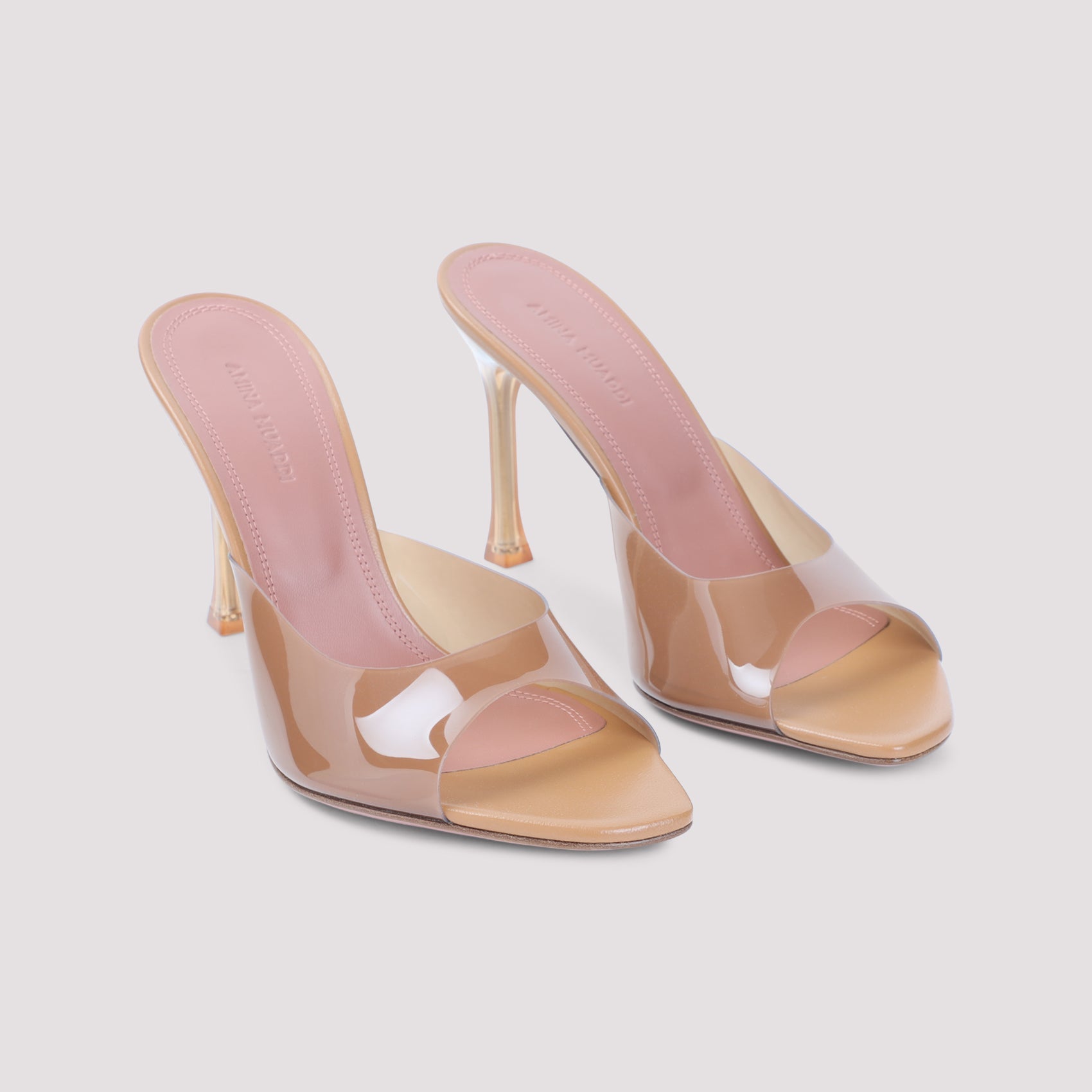Amina Muaddi Milk Brown Leather Alexa Glass 95 Slippers