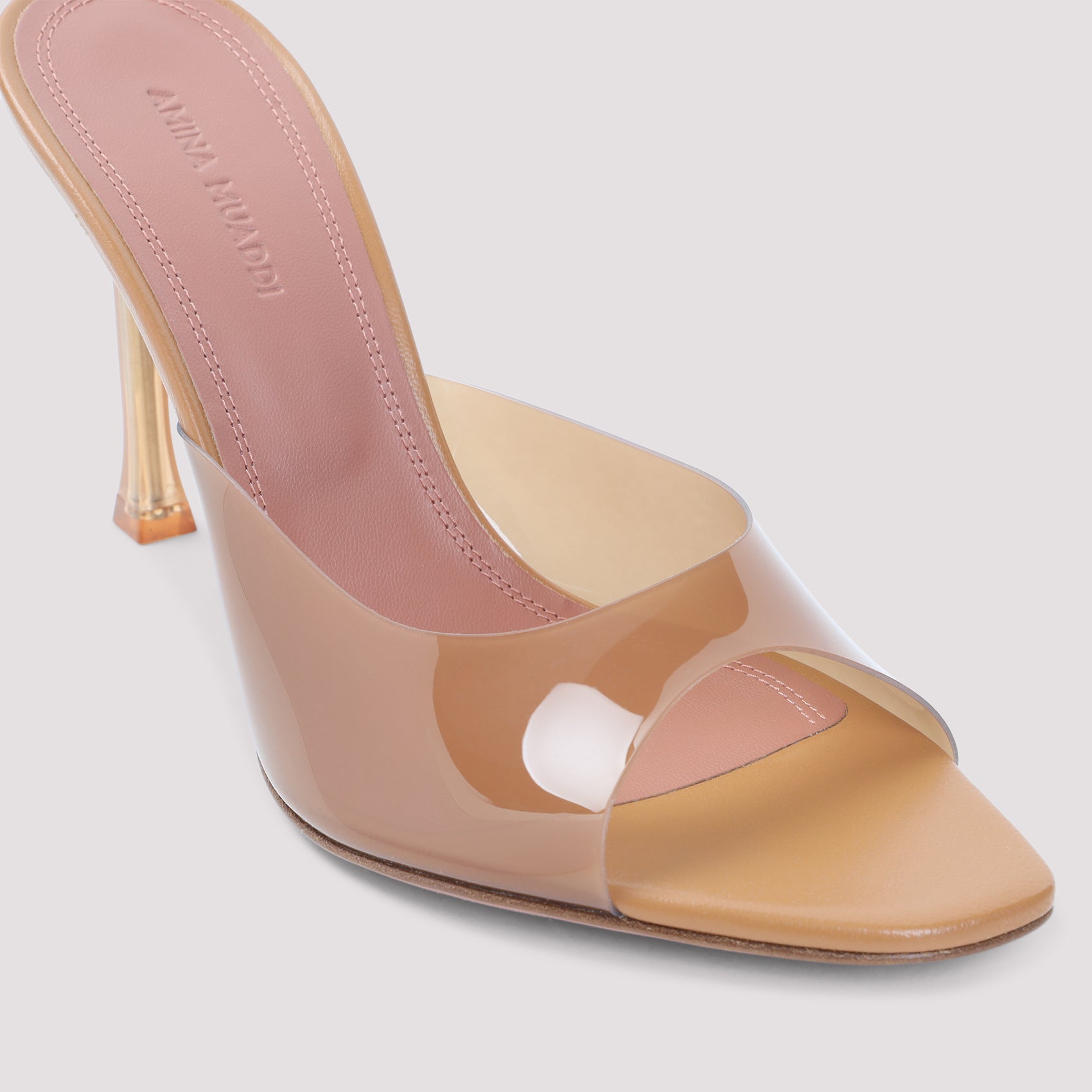 Amina Muaddi Milk Brown Leather Alexa Glass 95 Slippers