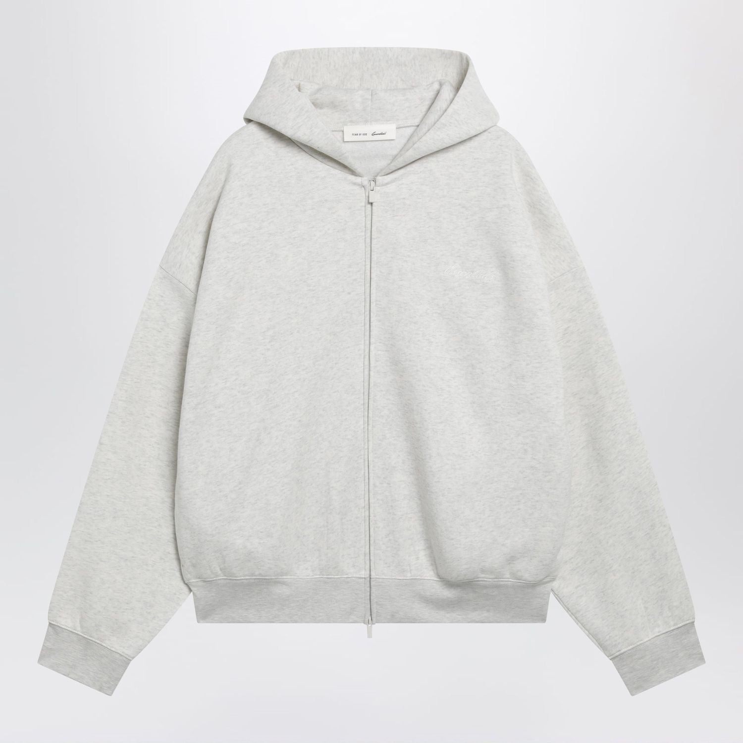 Fear Of God Essentials Light Grey Mélange Cotton Fleece Zipup Sweatshirt