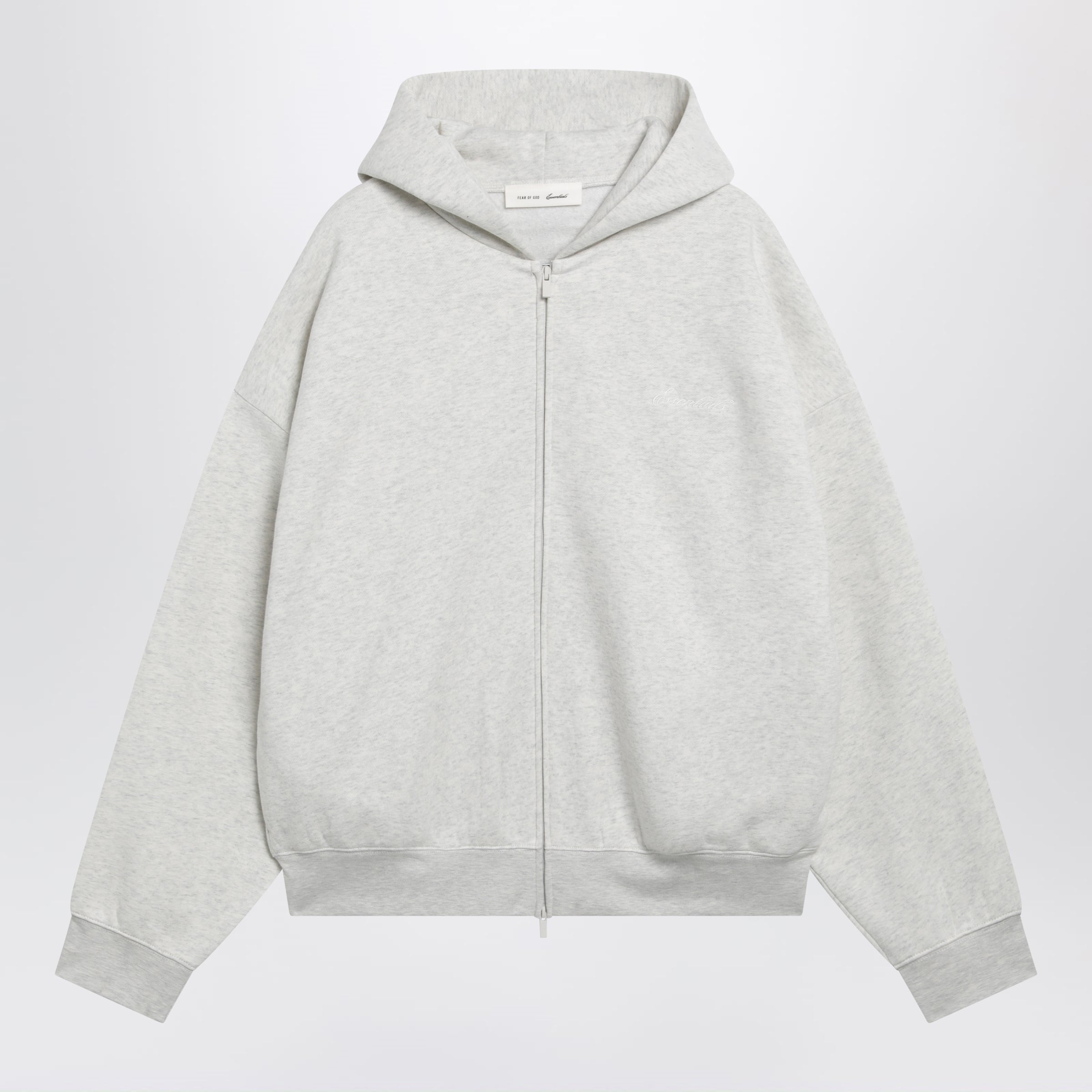 Fear Of God Essentials Light Grey Mélange Cotton Fleece Zip-Up Sweatshirt