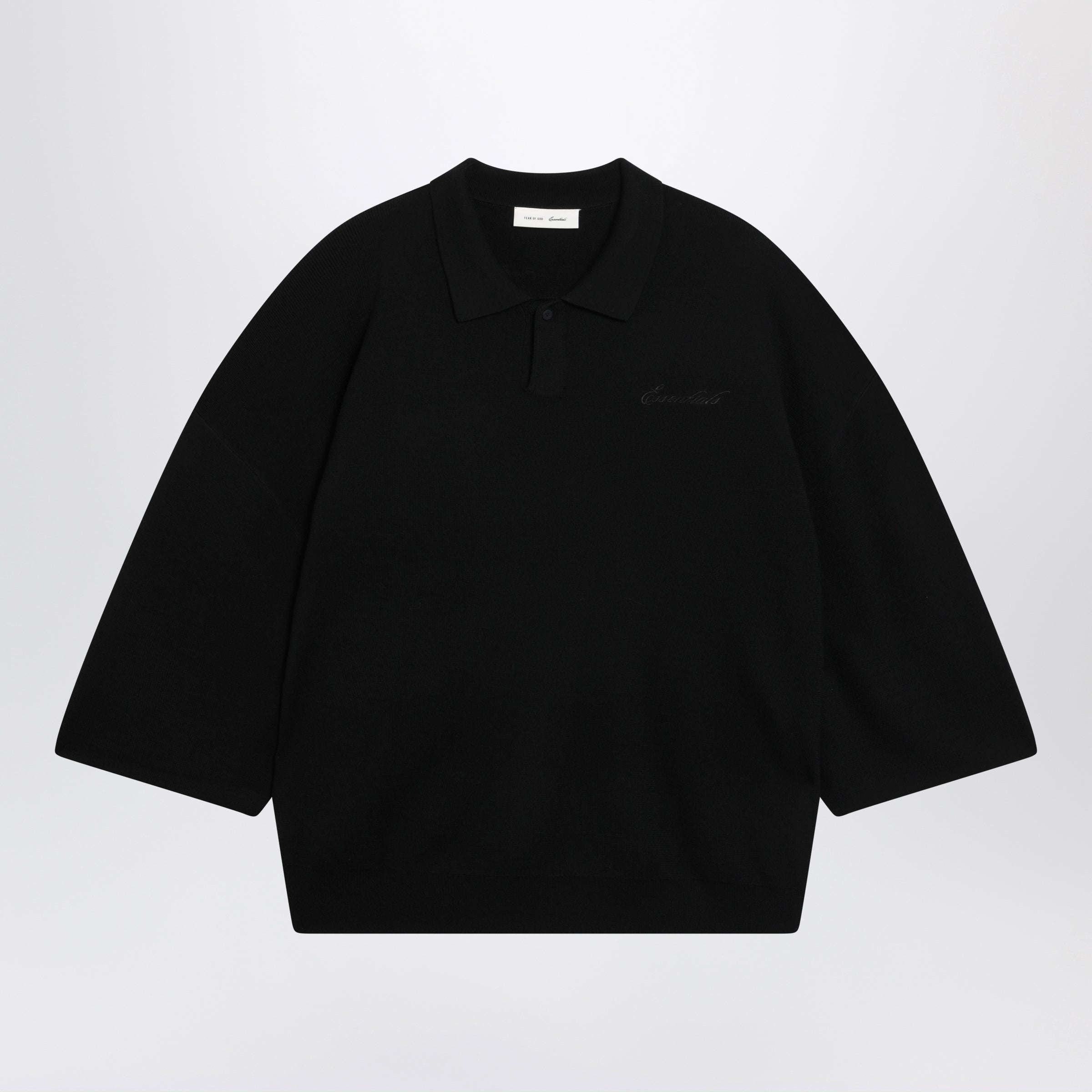 Fear Of God Essentials Signature 90Sstyle Knit 3/4Sleeve Polo In Black