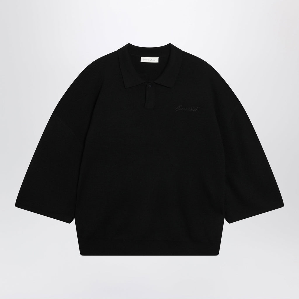 Fear Of God Essentials Signature 90S-Style Knit 3/4-Sleeve Polo In Black