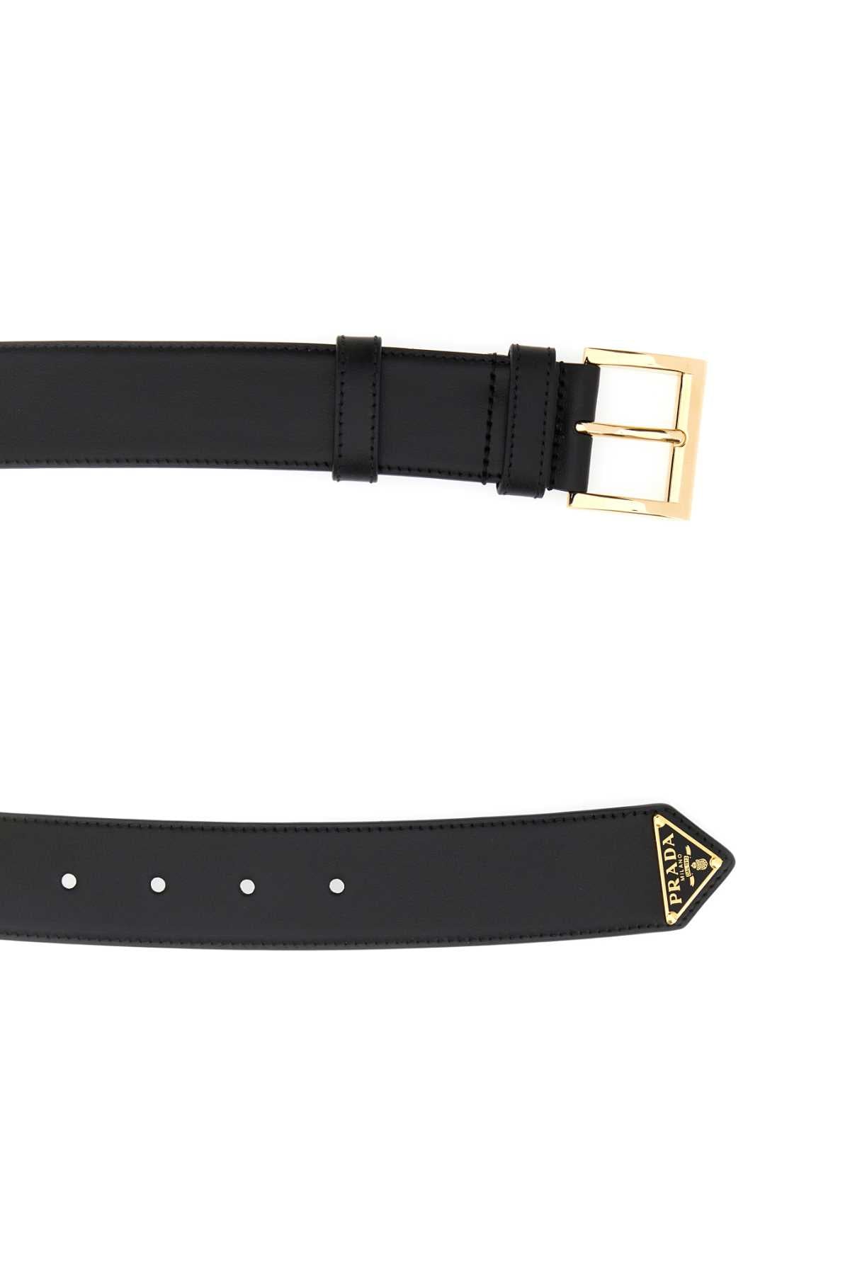 Prada Black Leather Belt With Triangle Logo