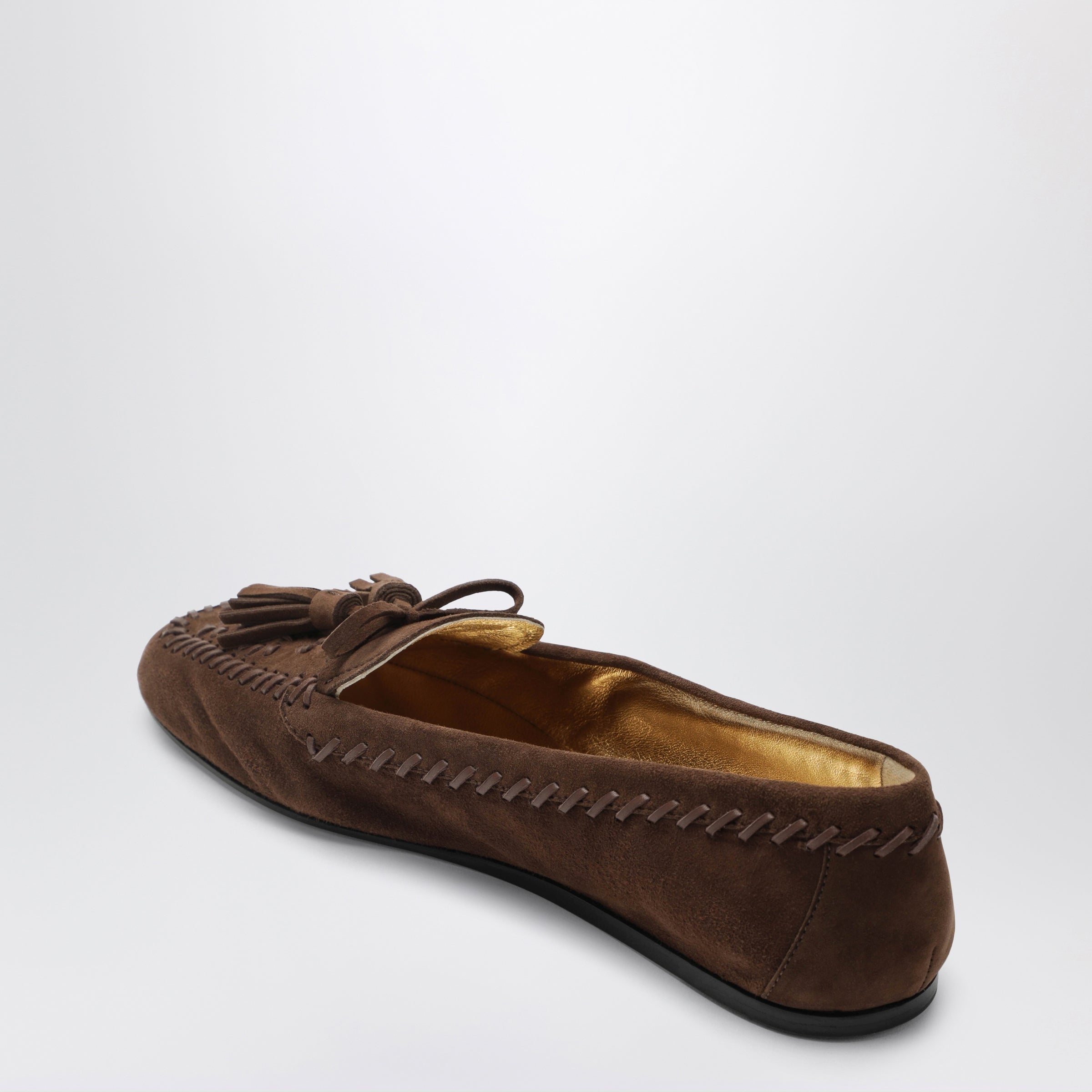 Prada Suede Moccasin Cacao With Embroidery And Tassels