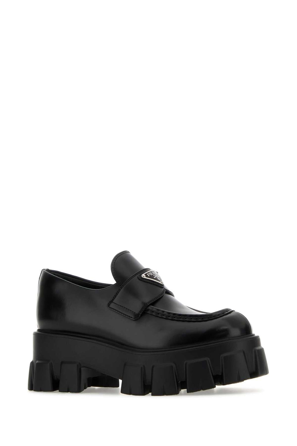 Prada Black Leather Monolith Loafers