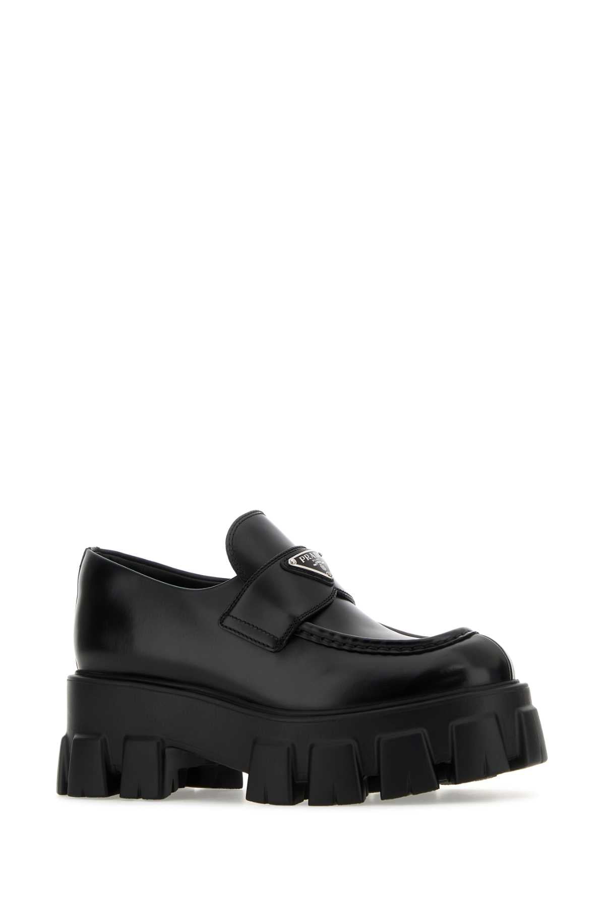 Prada Black Leather Monolith Loafers