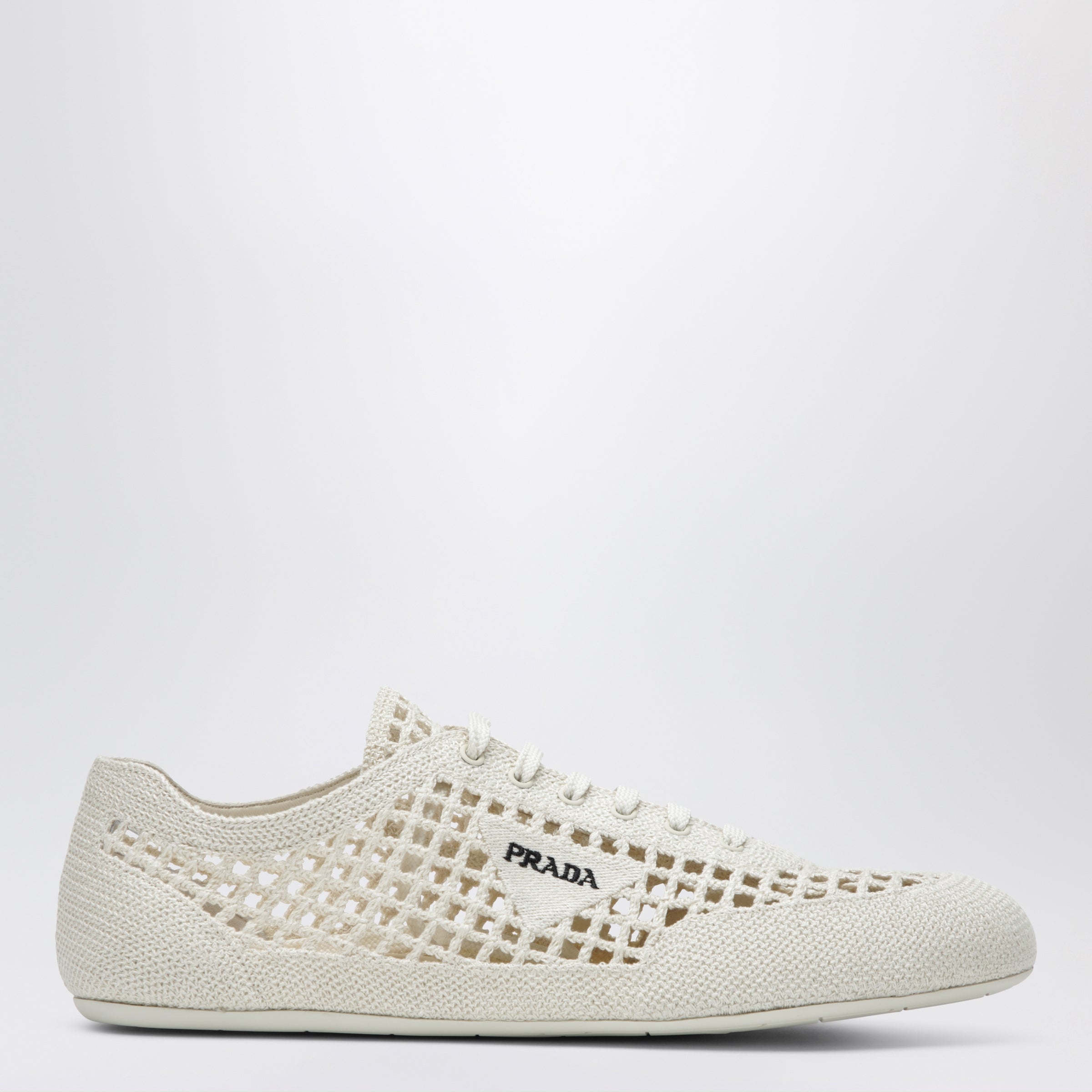 Prada Collapse Sneakers In Ivory Crochet Knit