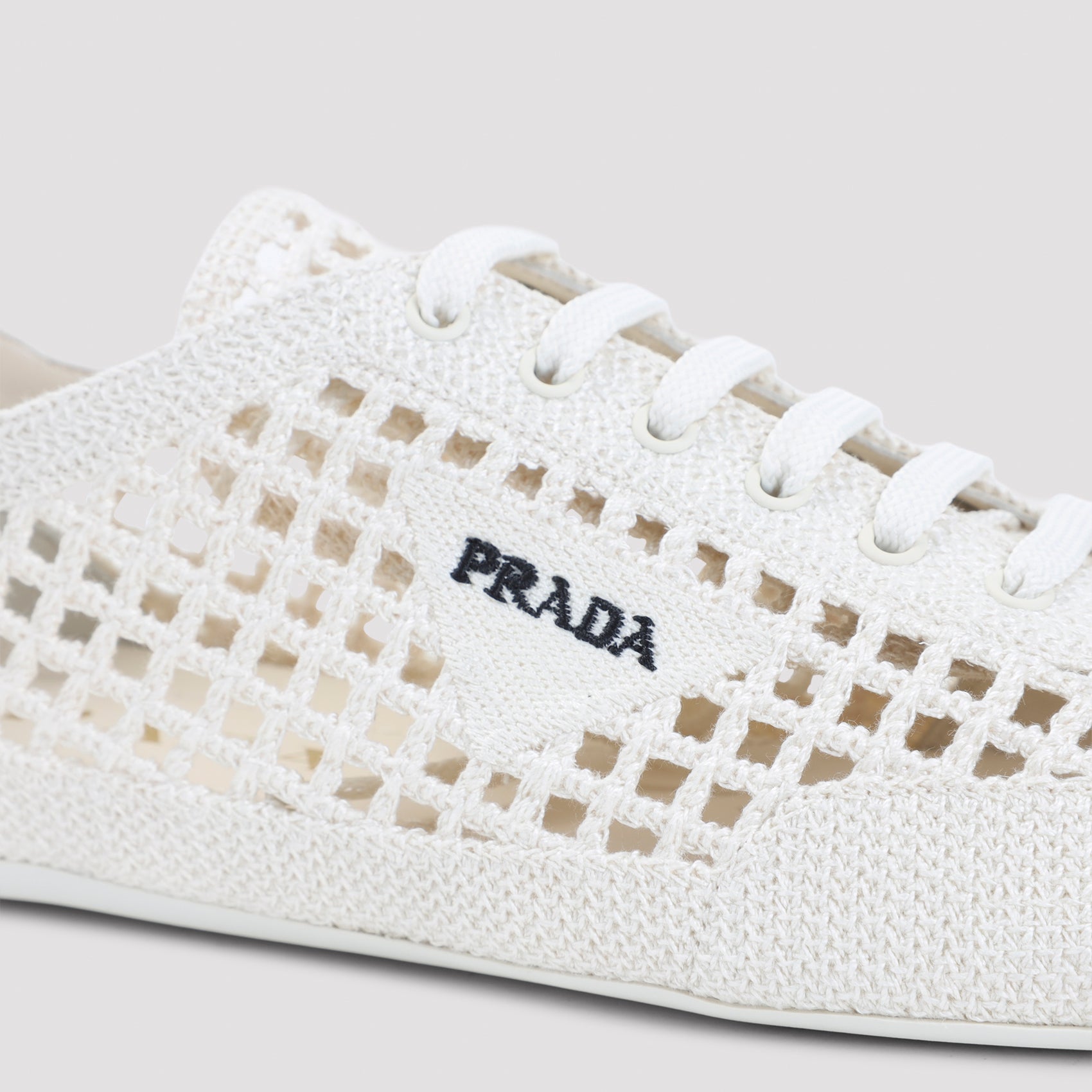 Prada Ivory Crochet Sneakers