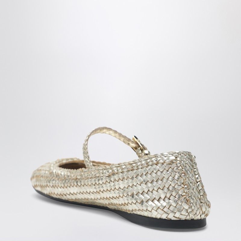 Prada Gold Woven Leather Ballet Flats