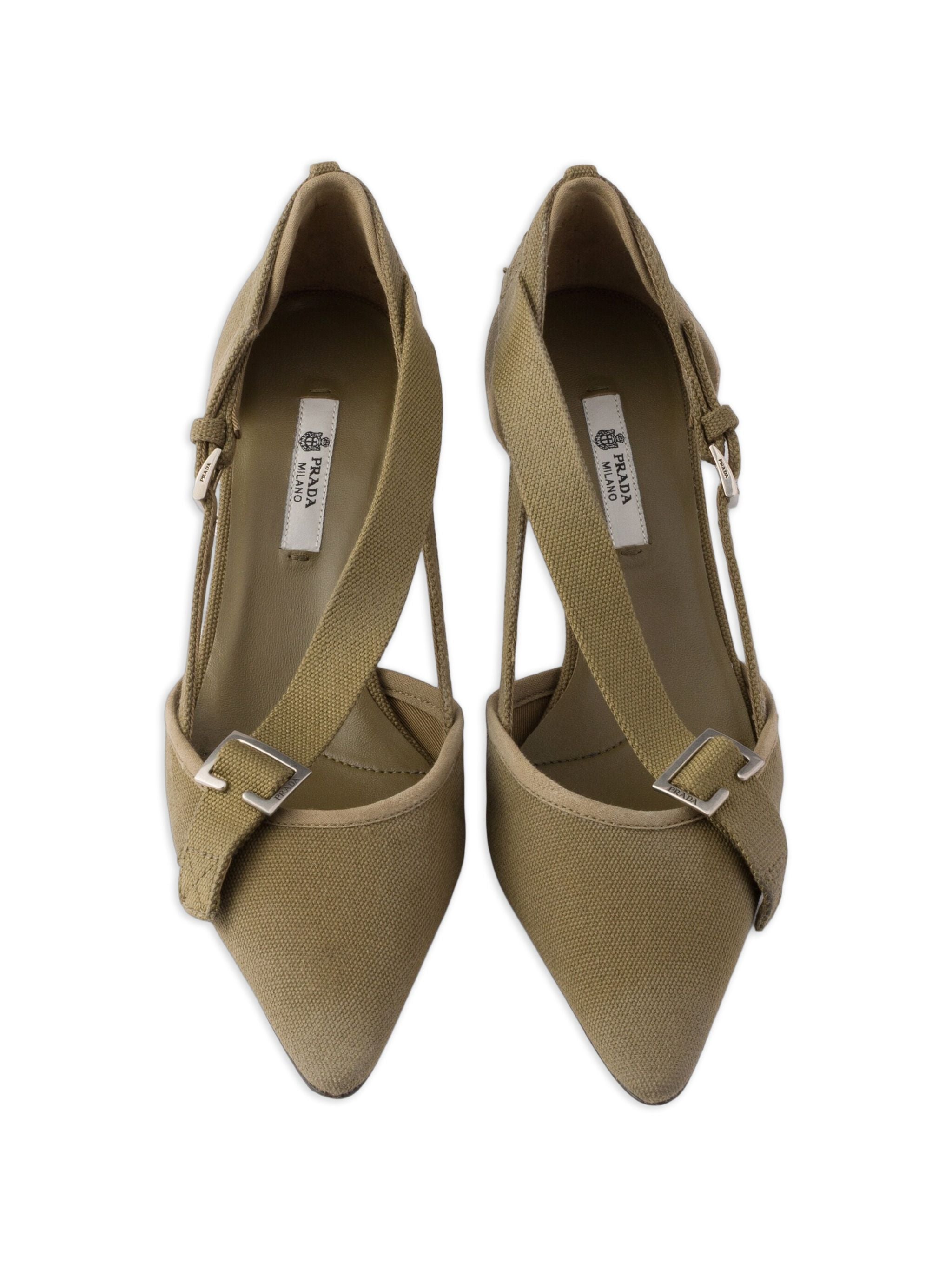 Prada Point-Toe Canvas Heeled Pumps