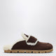 Prada Brown Suede And Shearling Clogs