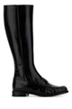 Prada Prada Polished Leather Penny Knee-High Boots