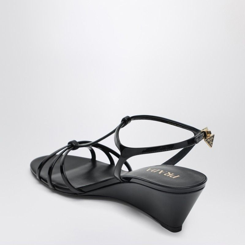 Prada Wedge Sandal In Black Leather