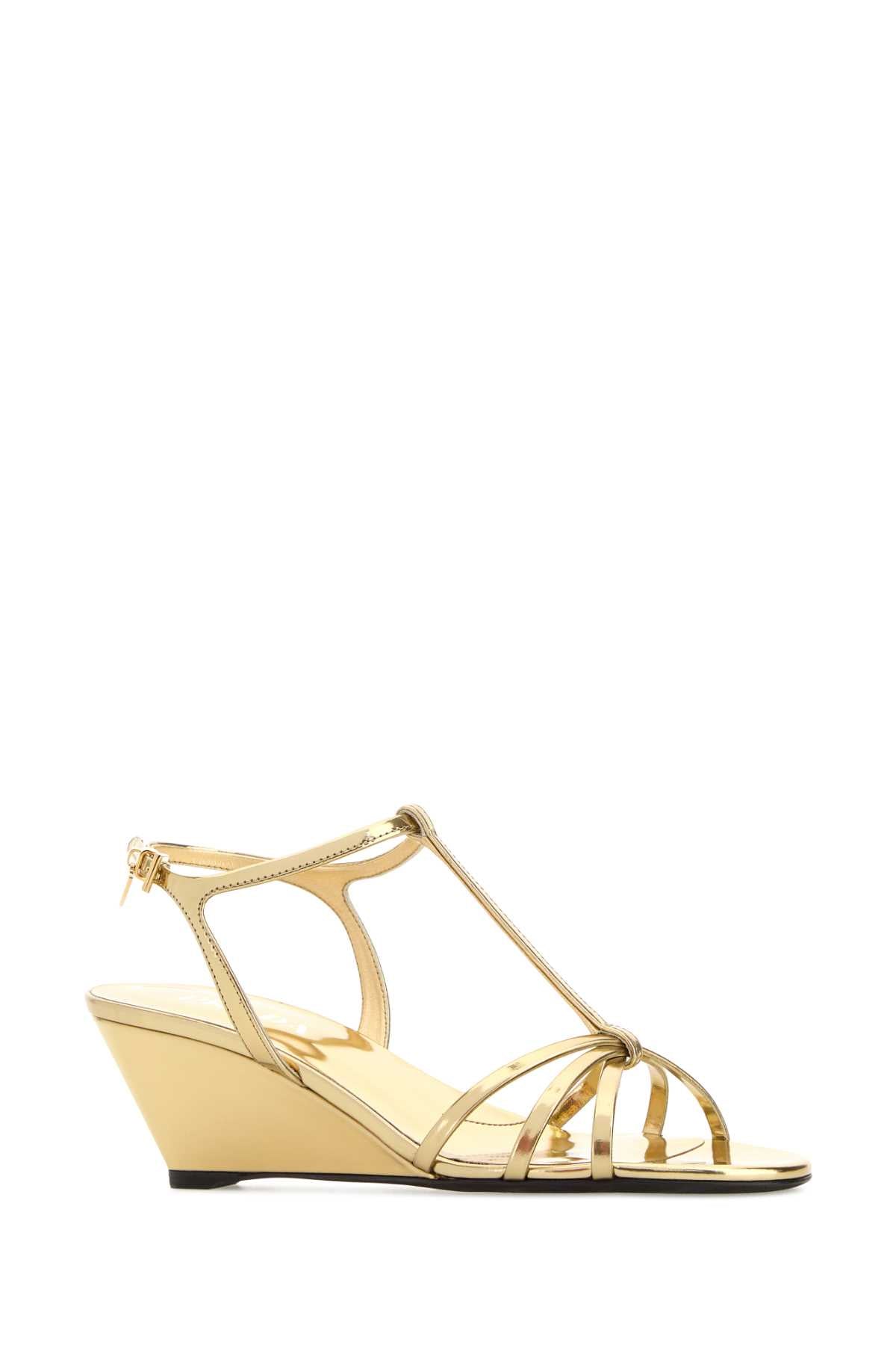 Prada Prada Metallic Leather Wedge Sandals