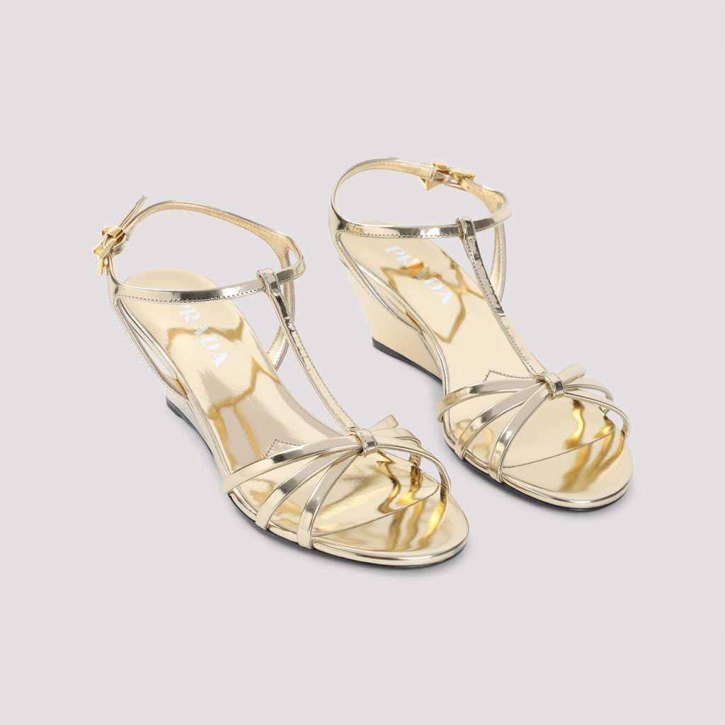 Prada Prada Metallic Leather Wedge Sandals