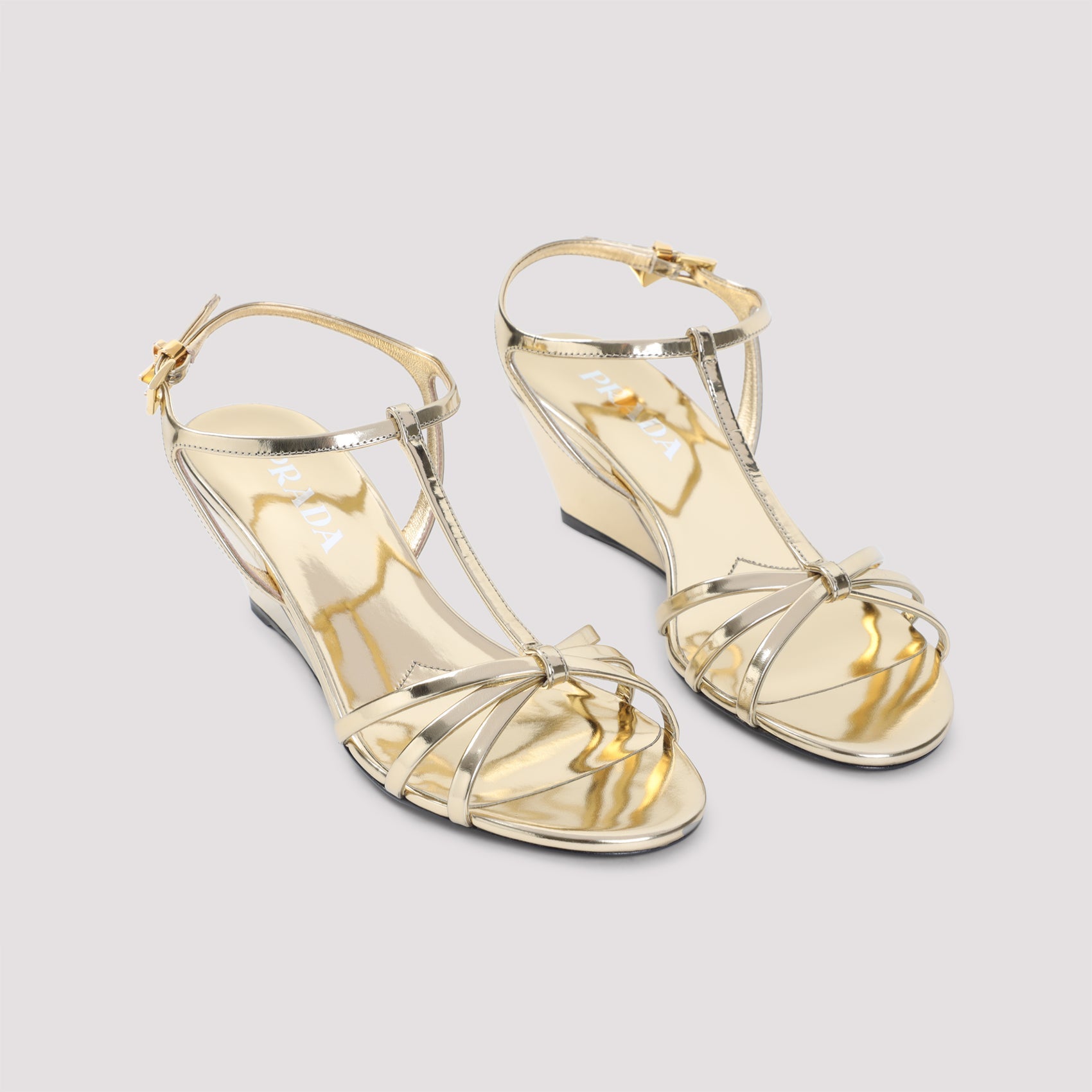 Prada Prada Metallic Leather Wedge Sandals