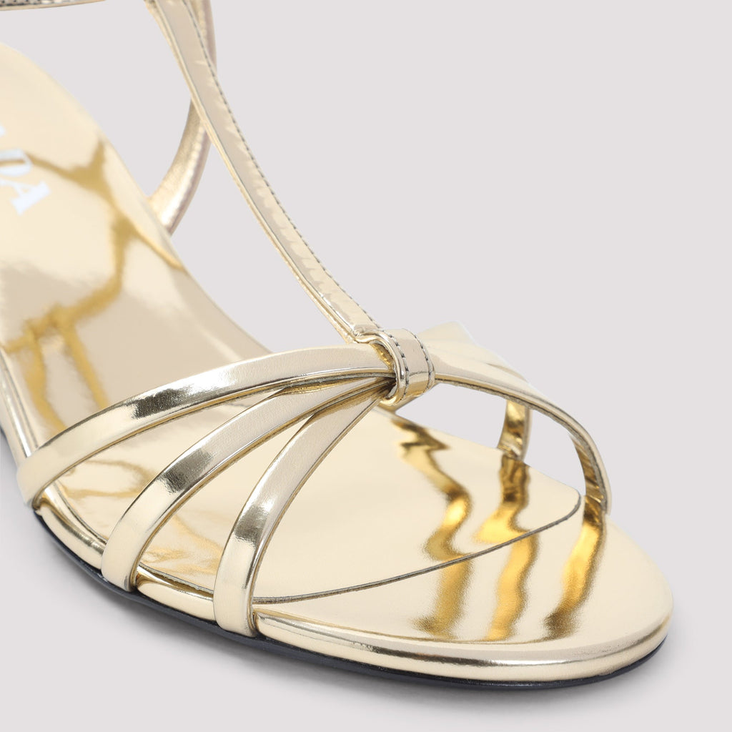 Prada Prada Metallic Leather Wedge Sandals