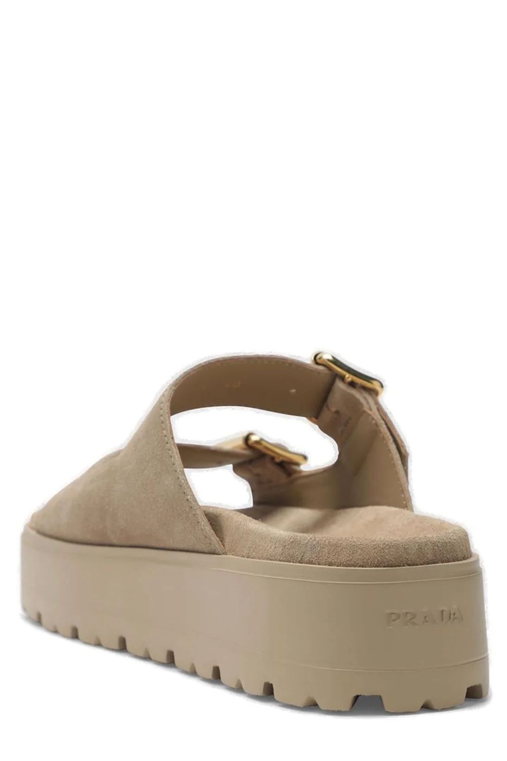Prada Triangle Logo Slip On Sandals