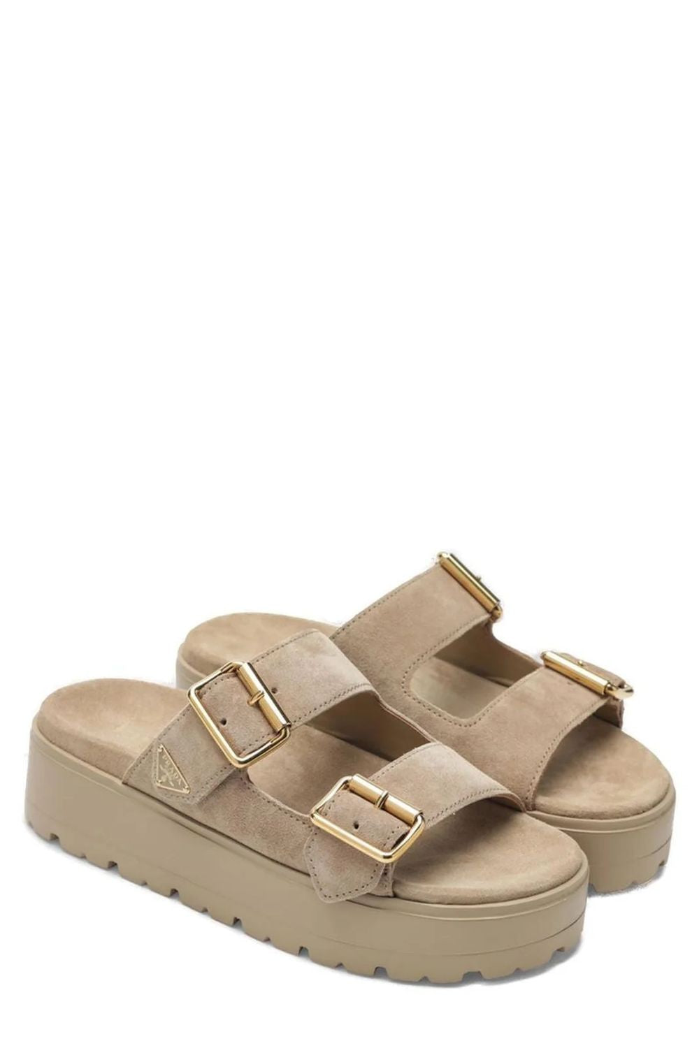 Prada Triangle Logo Slip On Sandals