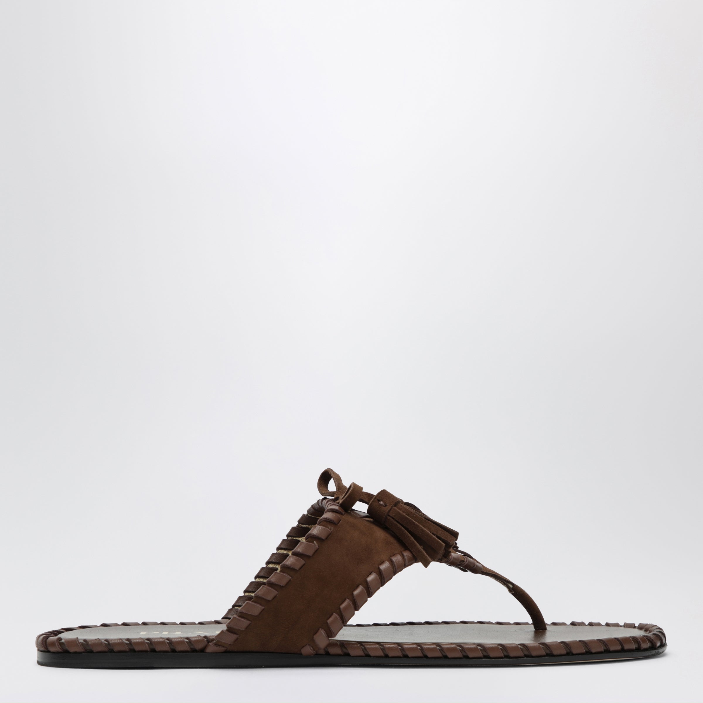 Prada Flipflops In Suede And Nappa Leather With Tassels