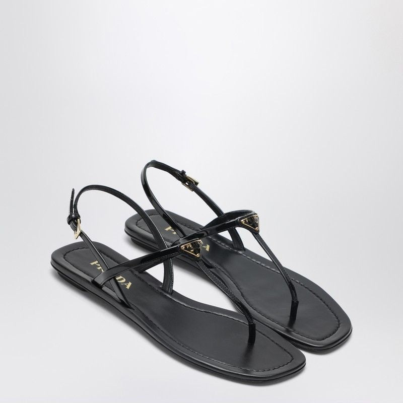 Prada Black Patent Thong Sandal