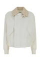Bottega Veneta Bluson Cotone Colletto Pelle Bianco Intreccio